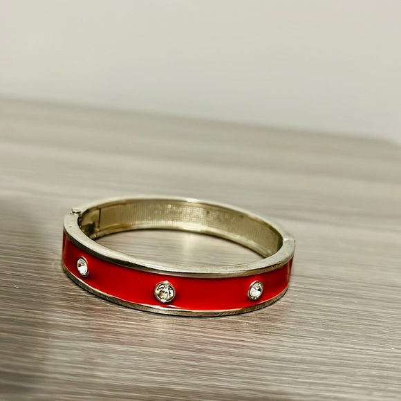 Vintage Silver and Pink Enamel Hinged Bangle Bracelet with CZ Diamonds, EUC - Picture 2 of 6